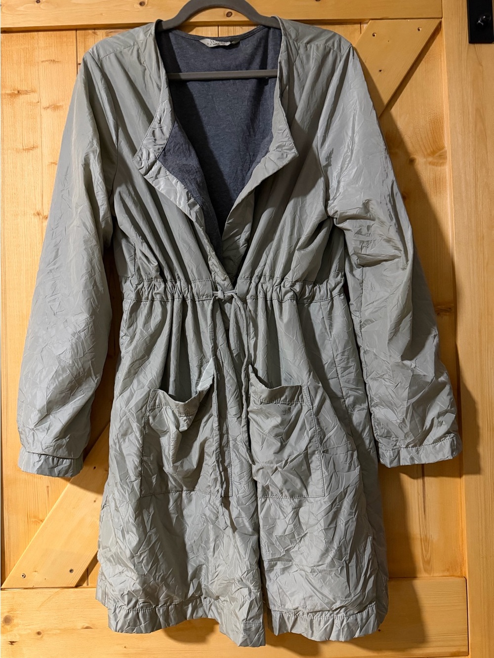 Chalet et Ceci Gray Crinkle Longline Drawstring Jacket XL Lagenlook